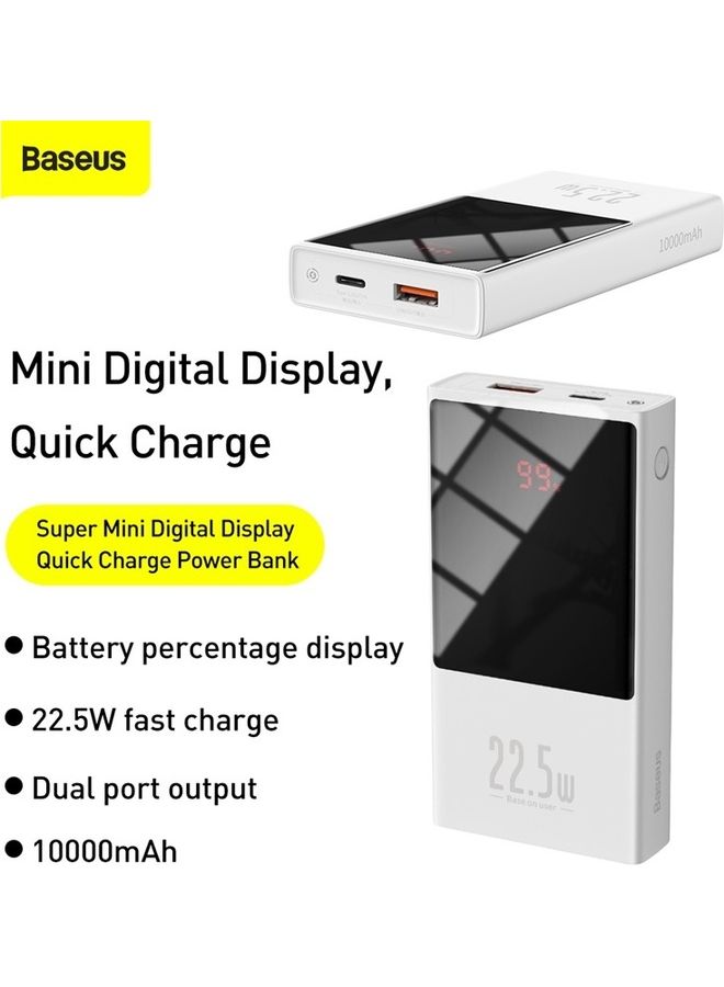 بيسوس 10000mAh Type-C PD Fast Charging Power Bank With LED Digital Display Portable Charger 22.5W Compatible For Apple iPhone 13/12/11/Xs/8 Plus/Samsung S9 Switch And More White - Image 2