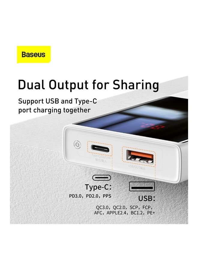 بيسوس 10000mAh Type-C PD Fast Charging Power Bank With LED Digital Display Portable Charger 22.5W Compatible For Apple iPhone 13/12/11/Xs/8 Plus/Samsung S9 Switch And More White - Image 5