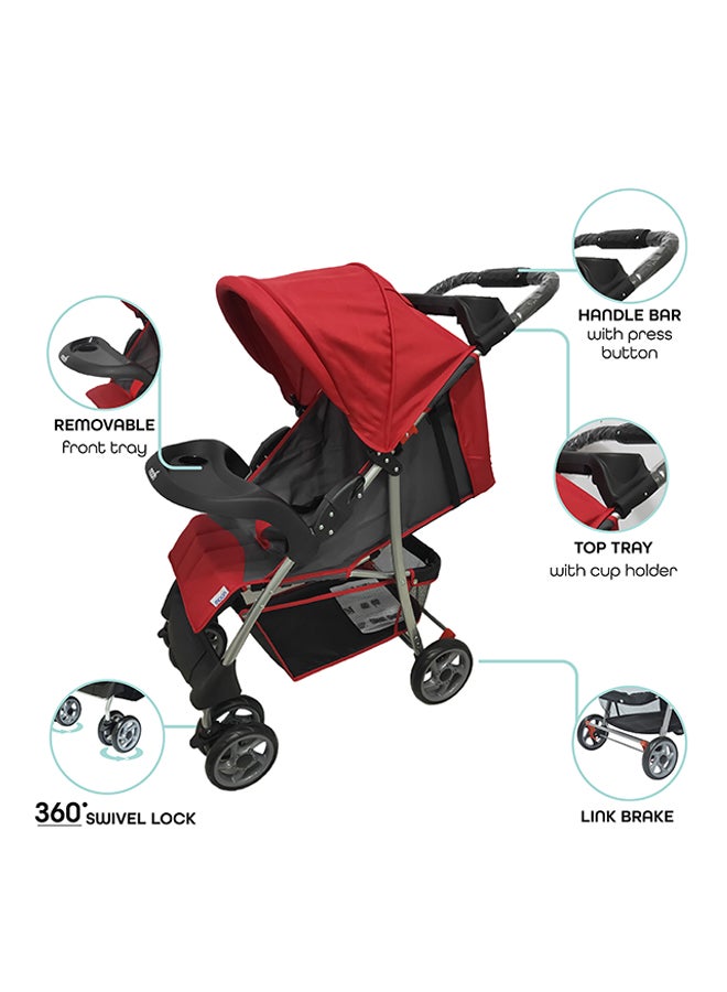 Moon - Easy  One Hand Fold Stroller, Multi-Postion Reclining Seat For Infant -Fire Red - Image 1
