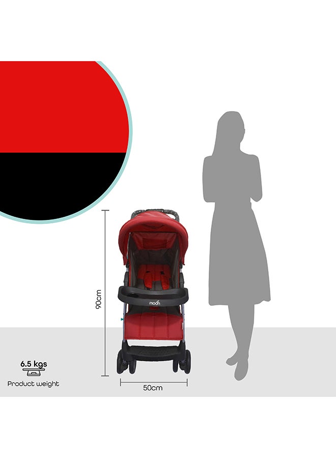 Moon - Easy  One Hand Fold Stroller, Multi-Postion Reclining Seat For Infant -Fire Red - Image 1