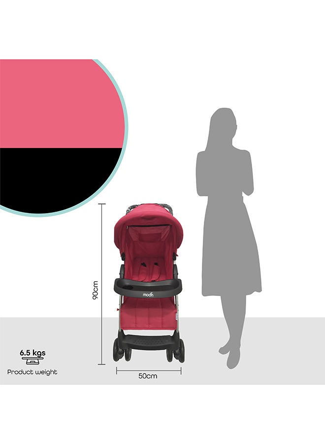 Moon Easy One Hand Fold Stroller, Multi-Postion Reclining Seat For Infant - Pink - Image 4