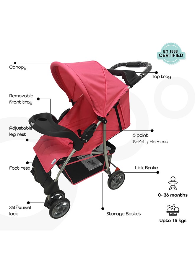 Moon Easy One Hand Fold Stroller, Multi-Postion Reclining Seat For Infant - Pink - Image 2