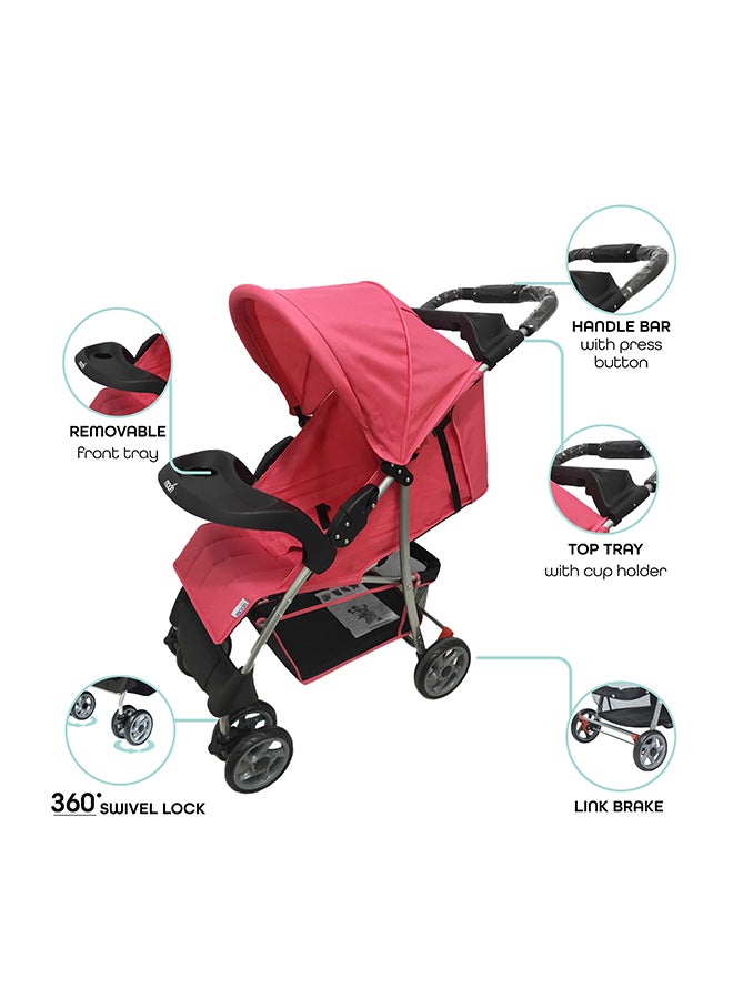 Moon Easy One Hand Fold Stroller, Multi-Postion Reclining Seat For Infant - Pink - Image 3