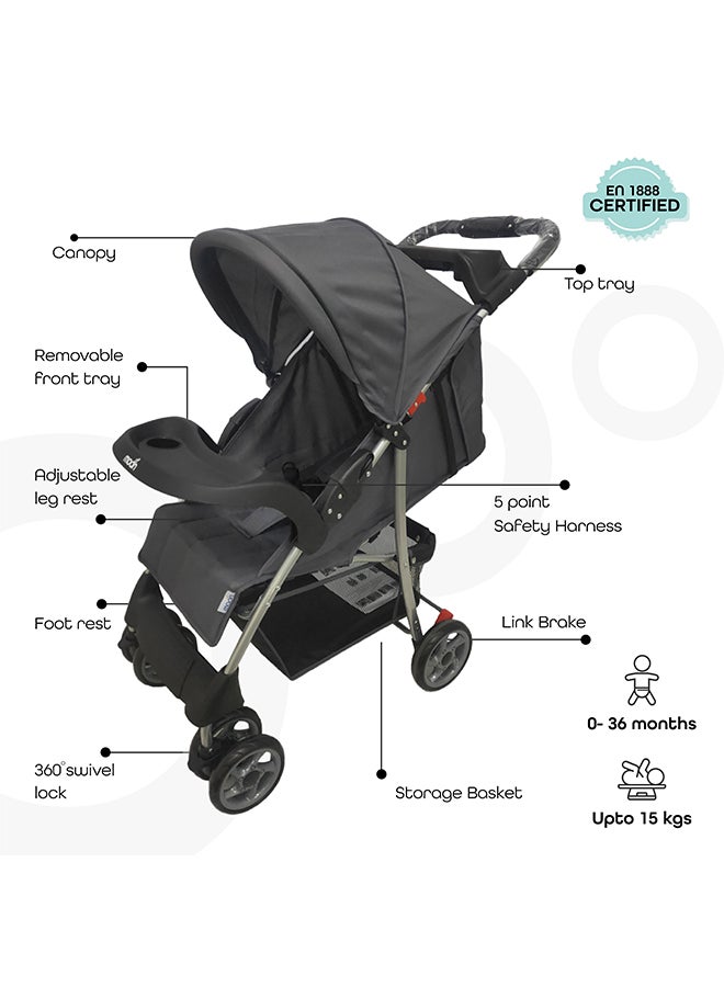 Moon Easy  One Hand Fold Stroller With Multi-Postion Reclining Seat For Infant, 0 Months +, Dark Grey  - Image 2