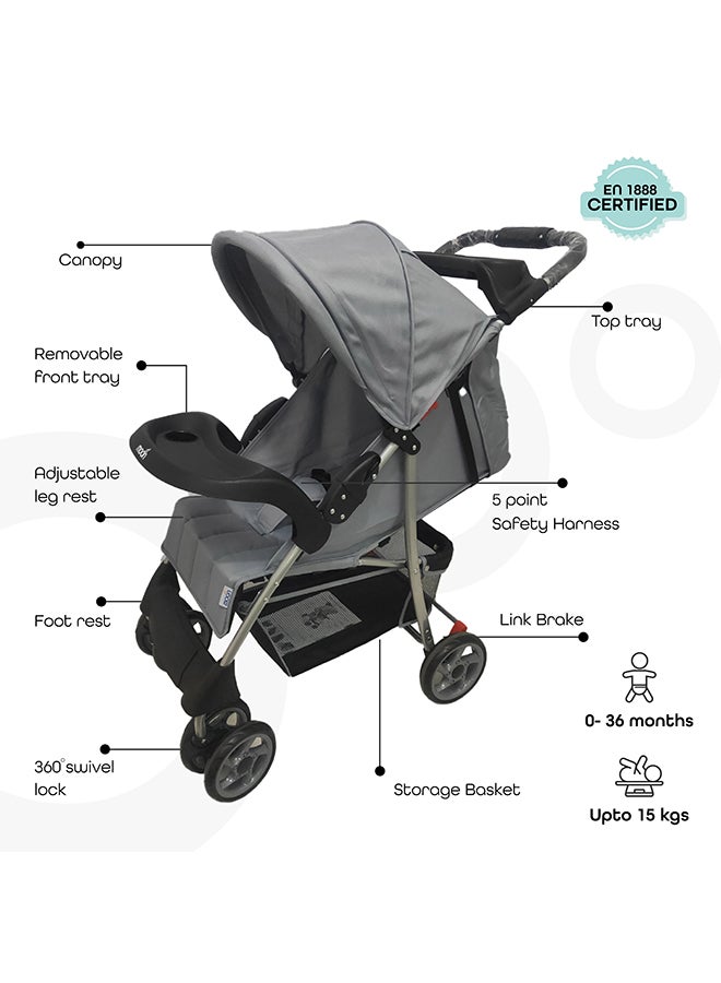 Moon Easy  One Hand Fold Stroller, Multi-Postion Reclining Seat For Infant  - Grey  - Image 2
