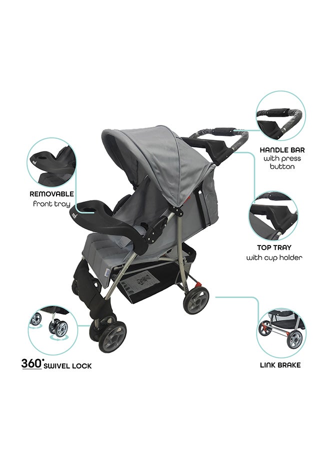 Moon Easy  One Hand Fold Stroller, Multi-Postion Reclining Seat For Infant  - Grey  - Image 3