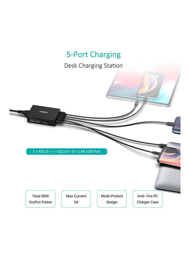CHOETECH 5-Ports USB-C Charger Black - Image 2