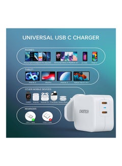 CHOETECH Dual USB-C Charger For Apple/Samsung/Huawei/Mi/Xiaomi/Oppo/Vivo White  - Image 3
