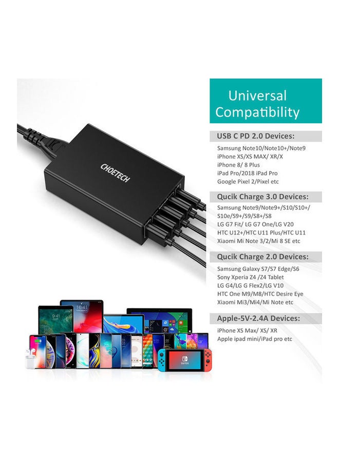 CHOETECH 5-Ports USB-C Charger Black - Image 5