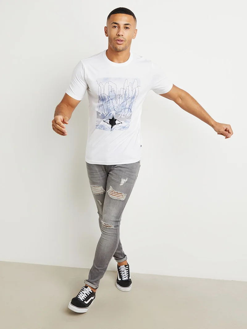 ستاتس كوو Round Neck Graphic Print Regular Fit T-Shirt White