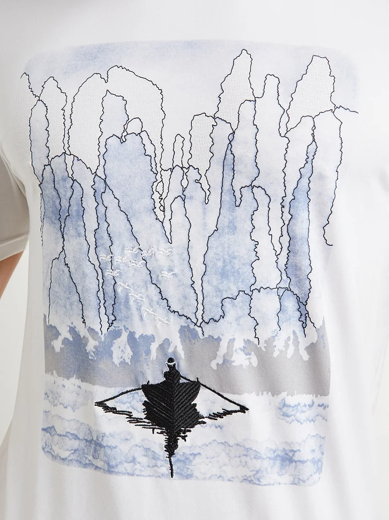 ستاتس كوو Round Neck Graphic Print Regular Fit T-Shirt White