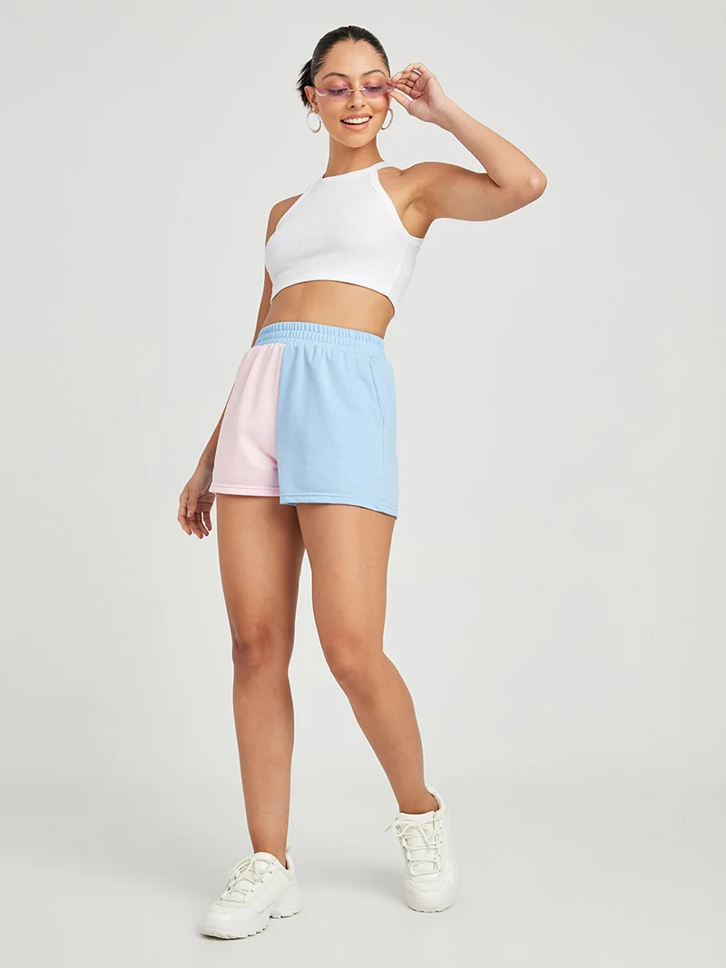 Closet By Styli Colourblock Tonal Elastic Waist Runner Shorts Multicolour