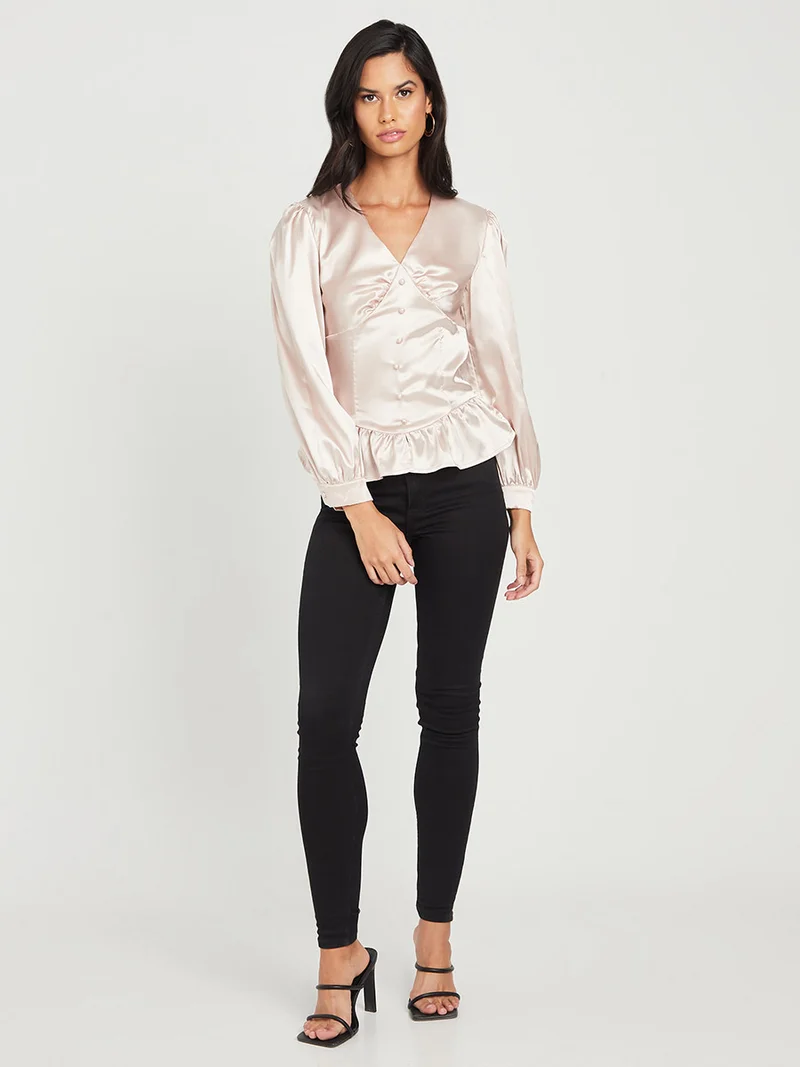 Closet By Styli Corset Bodice Detail Woven Top Beige