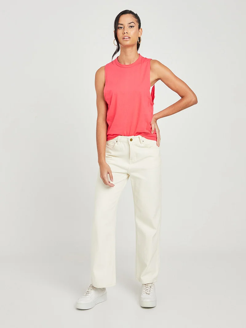 La Intimo Solid Pattern Sleeveless Regular Fit T-Shirt Pink/White