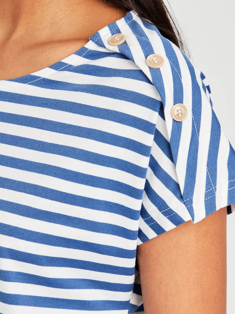 Closet By Styli Striped Pattern Round Neck T-Shirt Blue/White