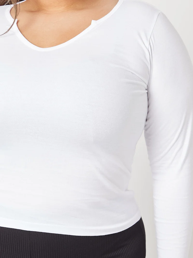 Closet By Styli Solid Pattern Long Sleeve T-Shirt White