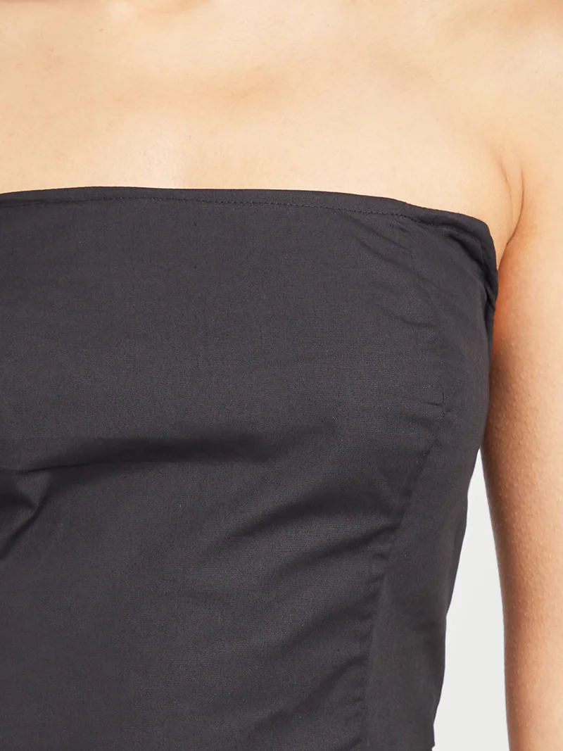 Closet By Styli Solid Pattern Bandeau Corset Crop Top Black