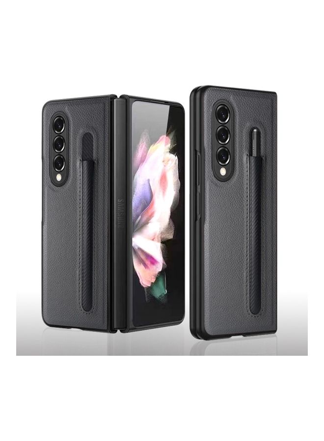 Generic Protective Flip Magnetic Phone Case Cover with S-Pen Holder for Samsung Galaxy Z Fold 3 Black 