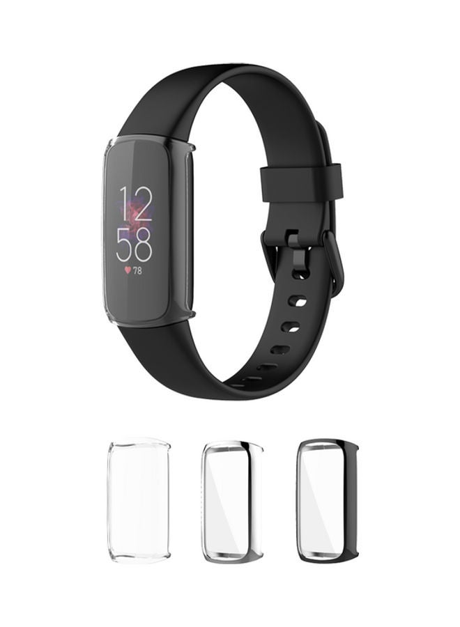 فيت مي طقم غطاء حماية كامل لساعة فيتبيت لوكس مكون من 3 قطع شفاف/أسود/فضي - Image 1