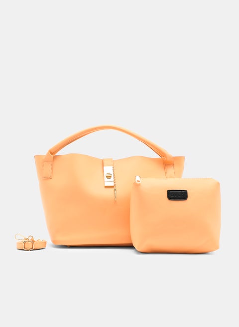 Zip Closure Set Womens PU Hobo Bag Peach