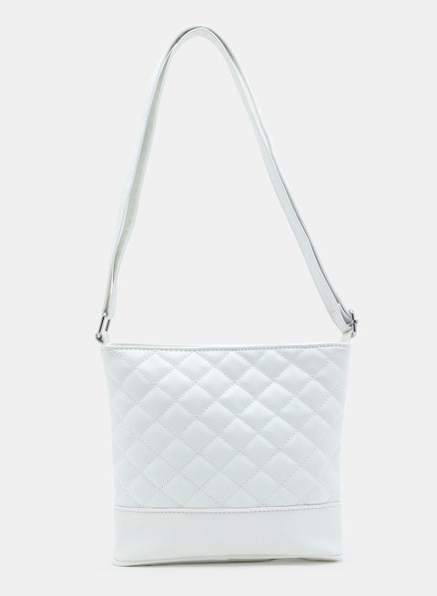 Zip Closure Textured Womens PU Shoulder bag White