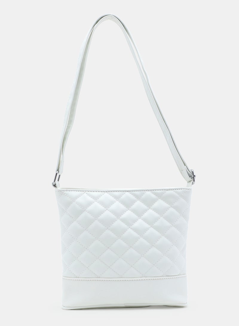 Zip Closure Textured Womens PU Shoulder bag White