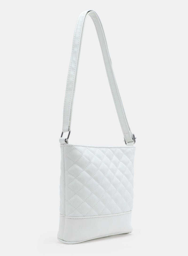 Zip Closure Textured Womens PU Shoulder bag White