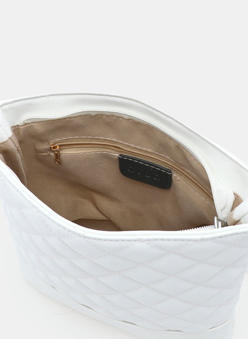 Zip Closure Textured Womens PU Shoulder bag White