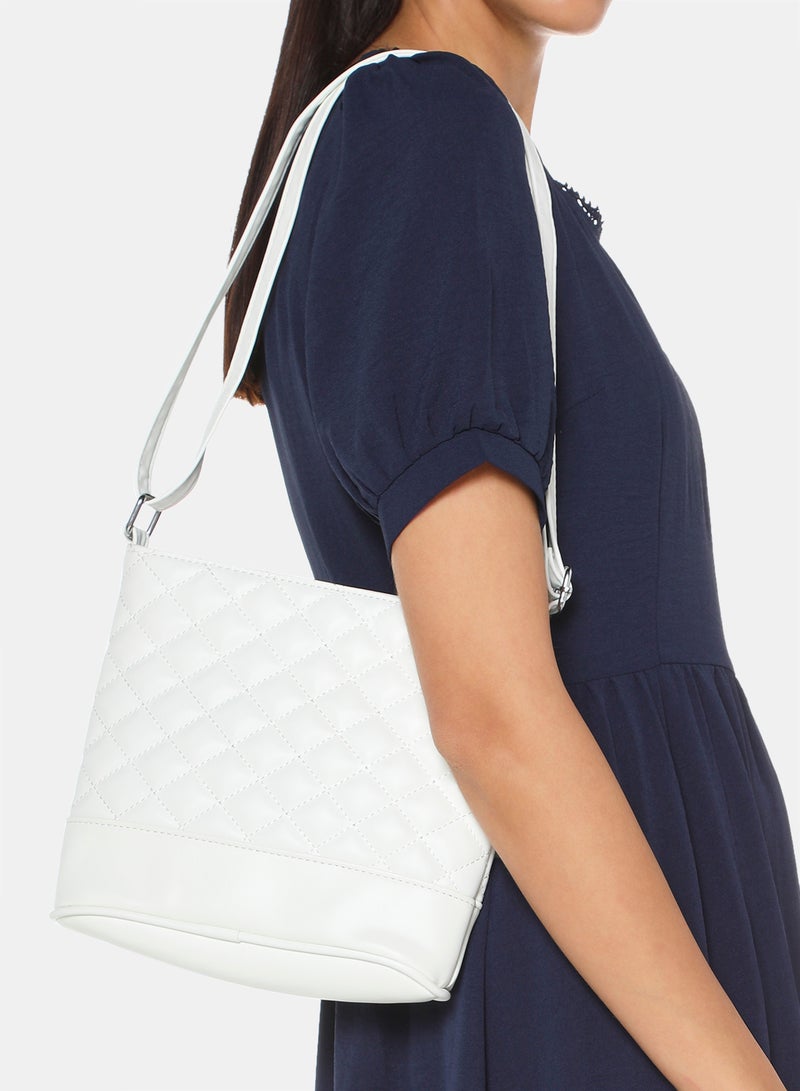 Zip Closure Textured Womens PU Shoulder bag White