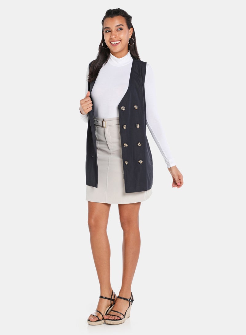 Belt Waist Mini Skirt Beige