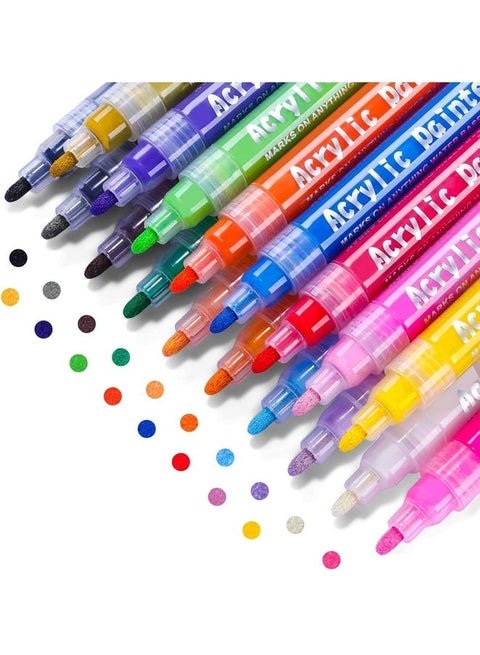 Premium Waterproof Permanent Acrylic Paint Art Marker Pen Set (18 Colours) Multicolour