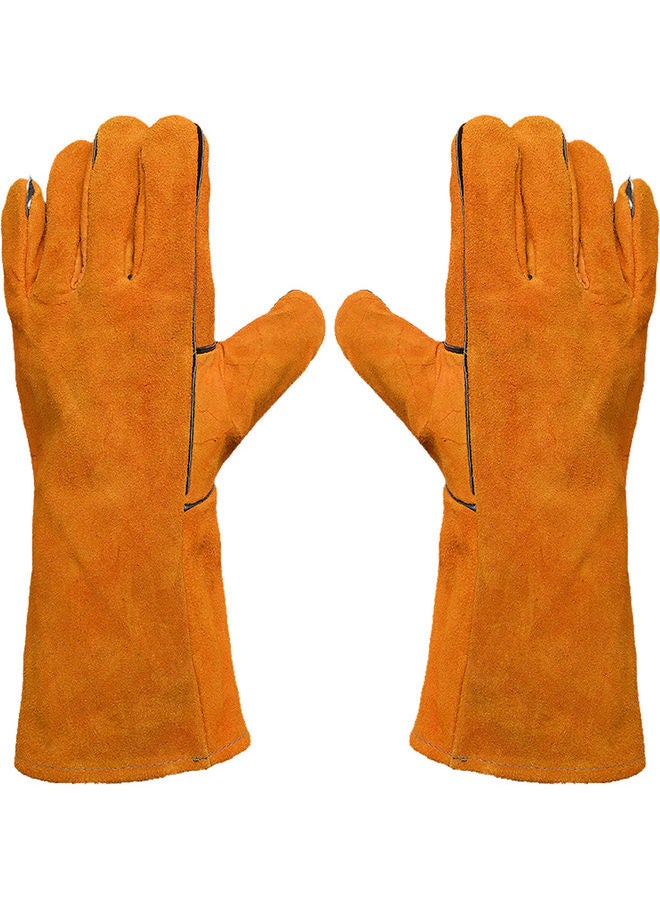 1-Pair Heat Resistant Cowhide Leather Welding Gloves Yellow 33.00 x 2.00 x 13.00cm - Image 1