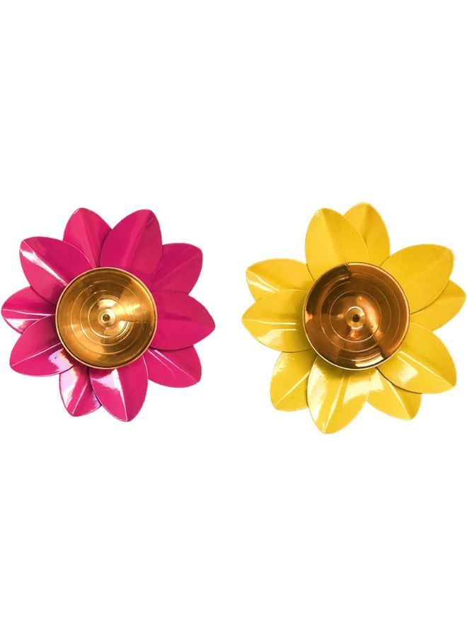 Shreeji 2-Piece Flower Shaped Oil Diya Yellow/Pink 10cm - Image 1