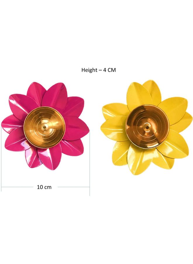 Shreeji 2-Piece Flower Shaped Oil Diya Yellow/Pink 10cm - Image 2