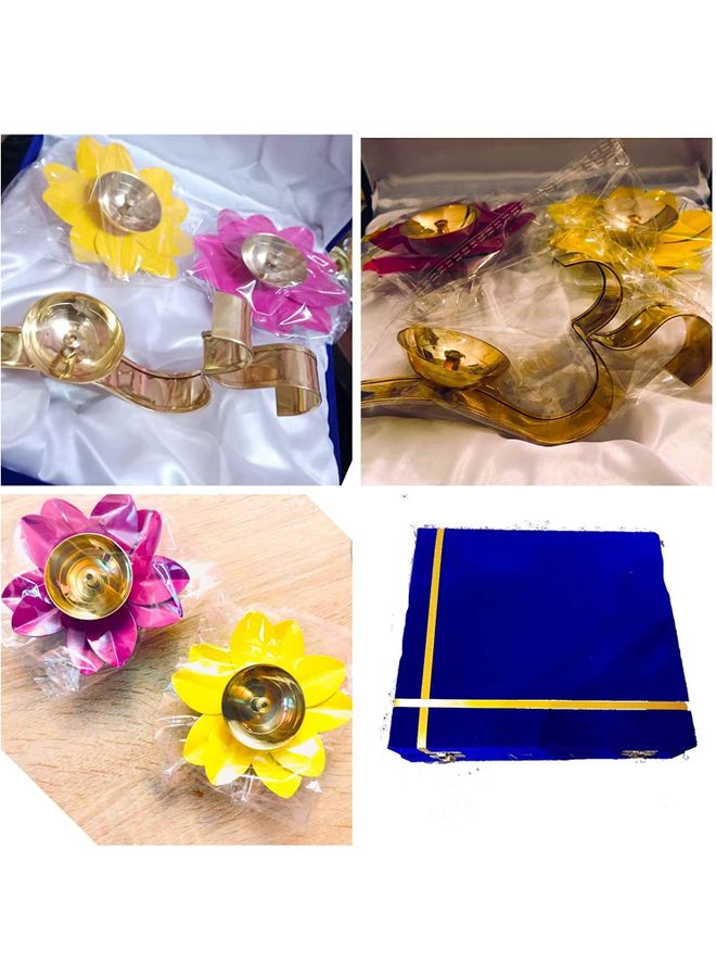 Shreeji 2-Piece Flower Shaped Oil Diya Yellow/Pink 10cm - Image 4