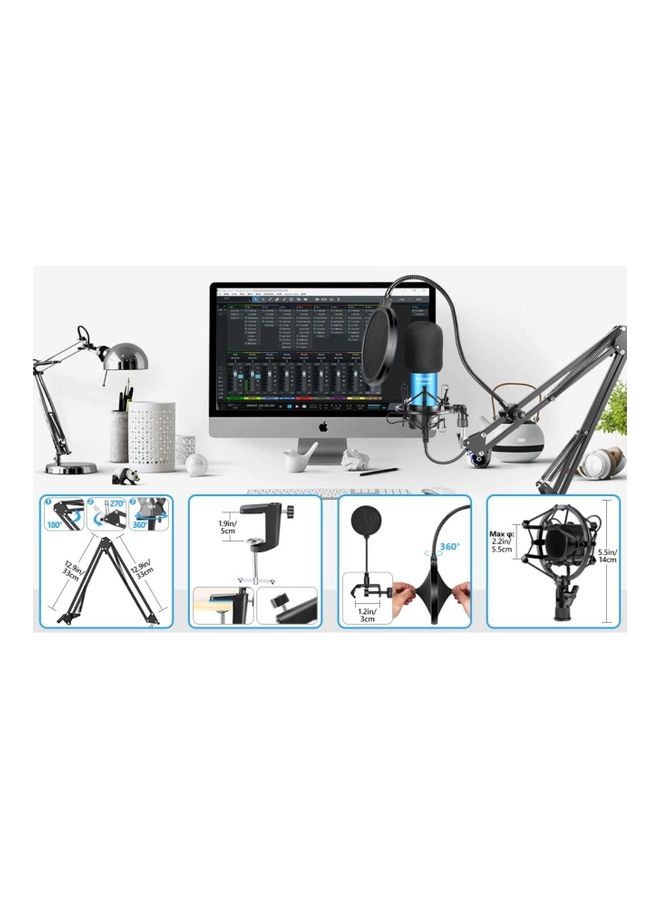 Arabest Professional Condenser Microphone Bundle Set Blue/Silver  - Image 2