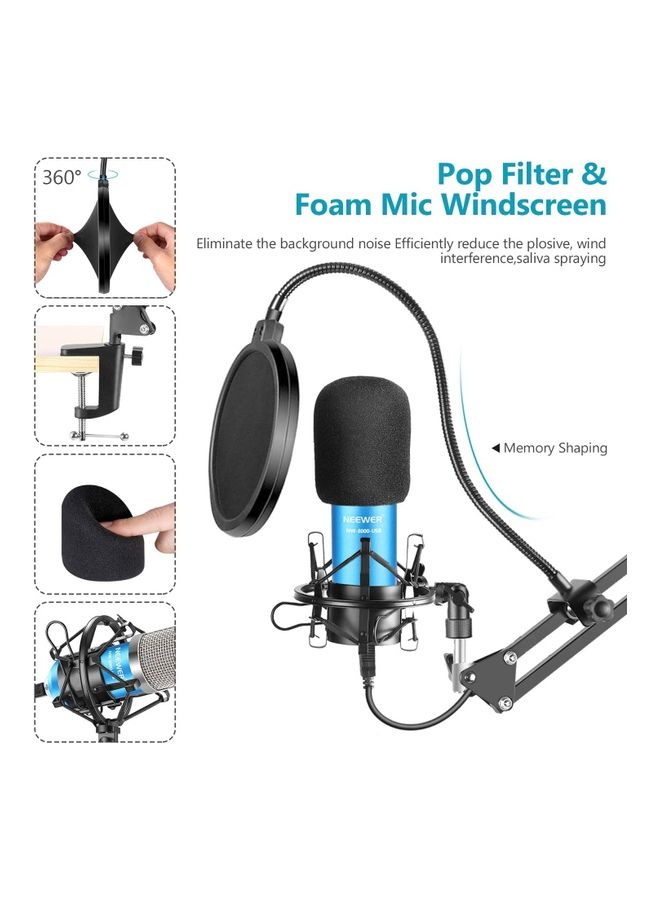 Arabest Professional Condenser Microphone Bundle Set Blue/Silver  - Image 5