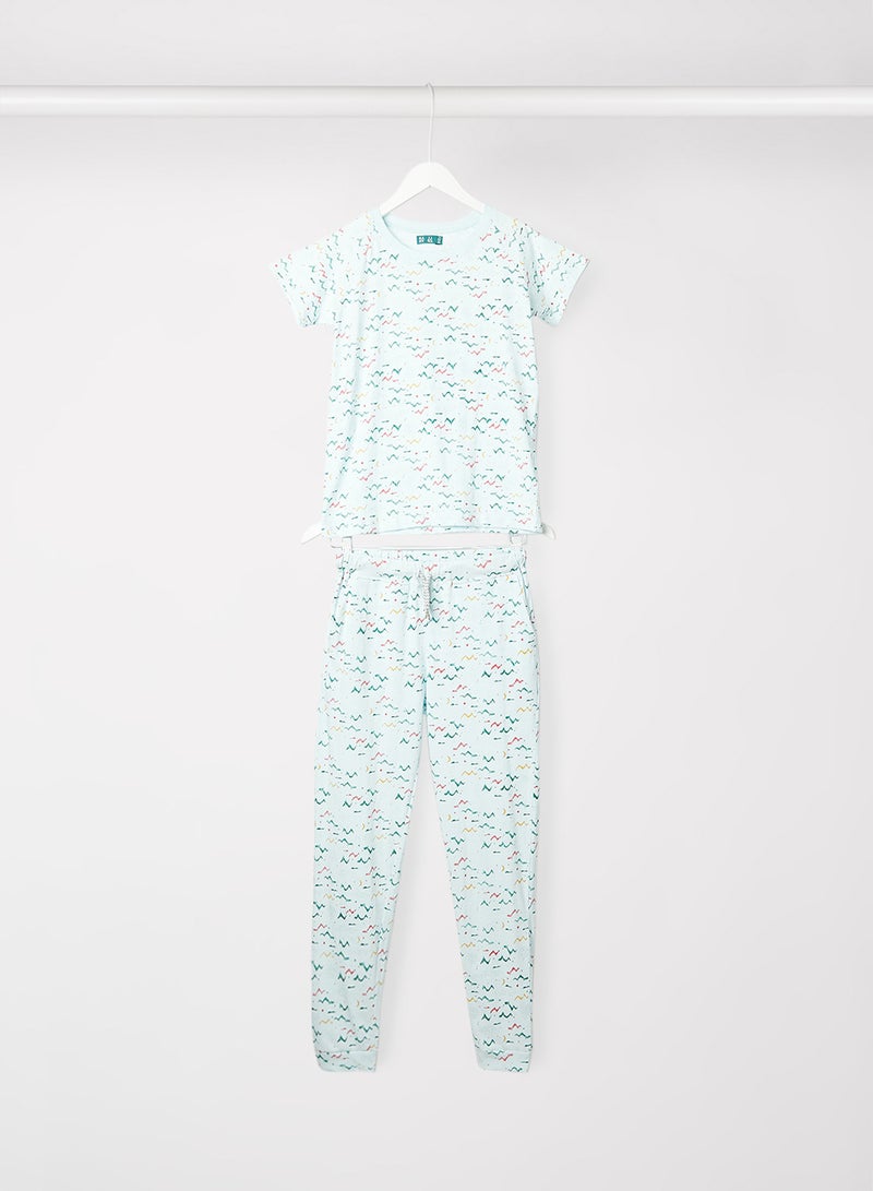 RAHA - Boys Printed T-Shirt And Jogger Set Green - Image 1