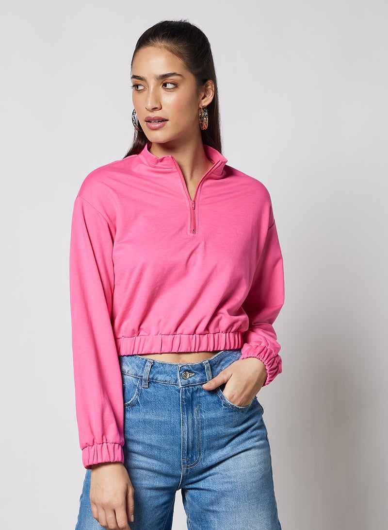 Aila Women's Casual Zipper Design Long Sleeve Jacket Fuchsia  - Image 1