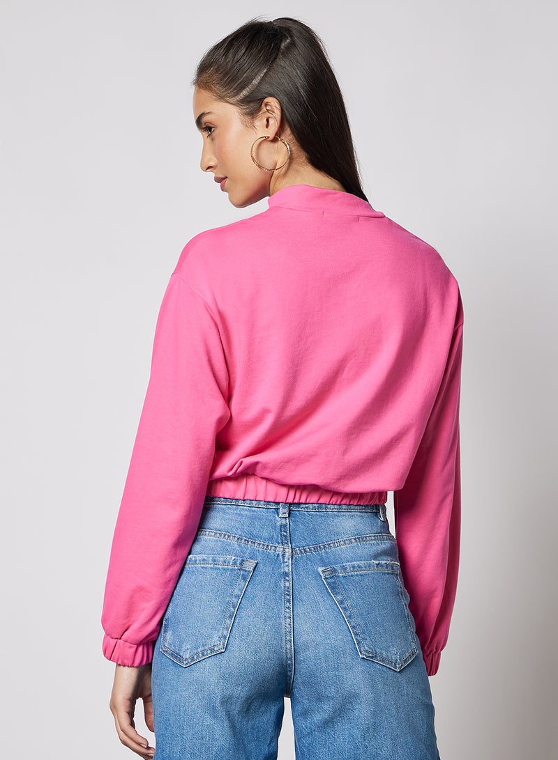 Aila Women's Casual Zipper Design Long Sleeve Jacket Fuchsia  - Image 2