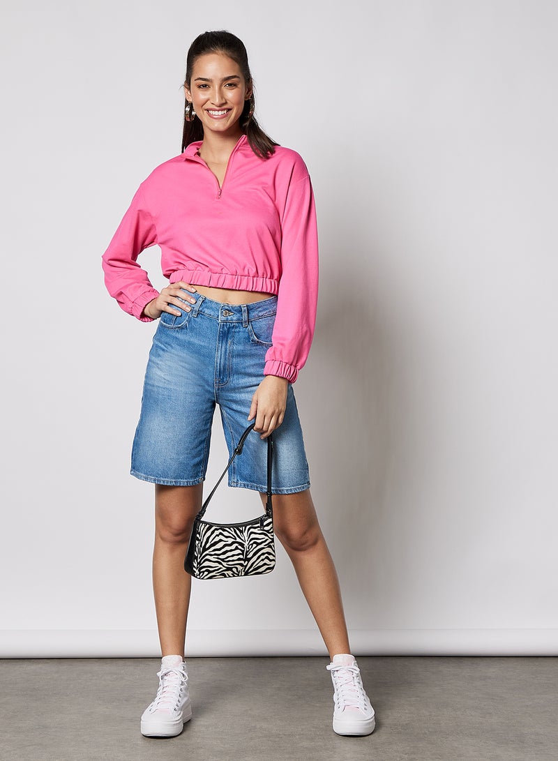 Aila Women's Casual Zipper Design Long Sleeve Jacket Fuchsia  - Image 3