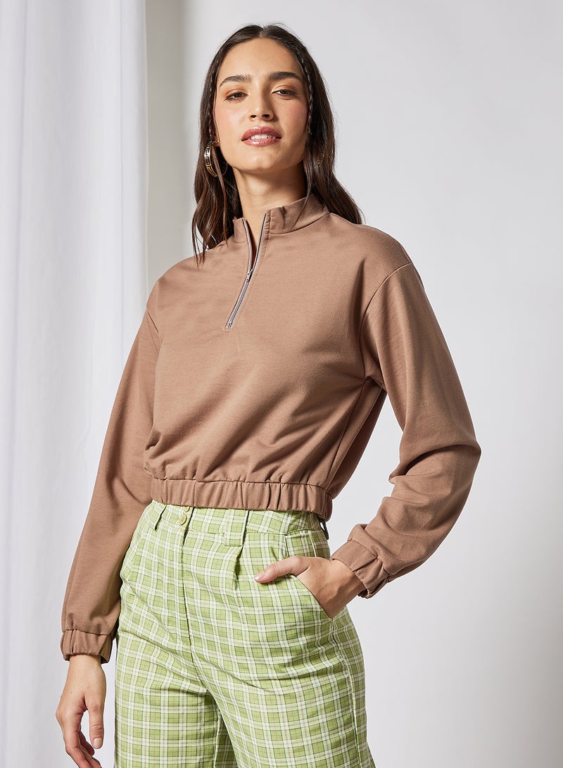 Aila - Women's Casual Zipper Design Long Sleeve Jacket Brown - Image 1