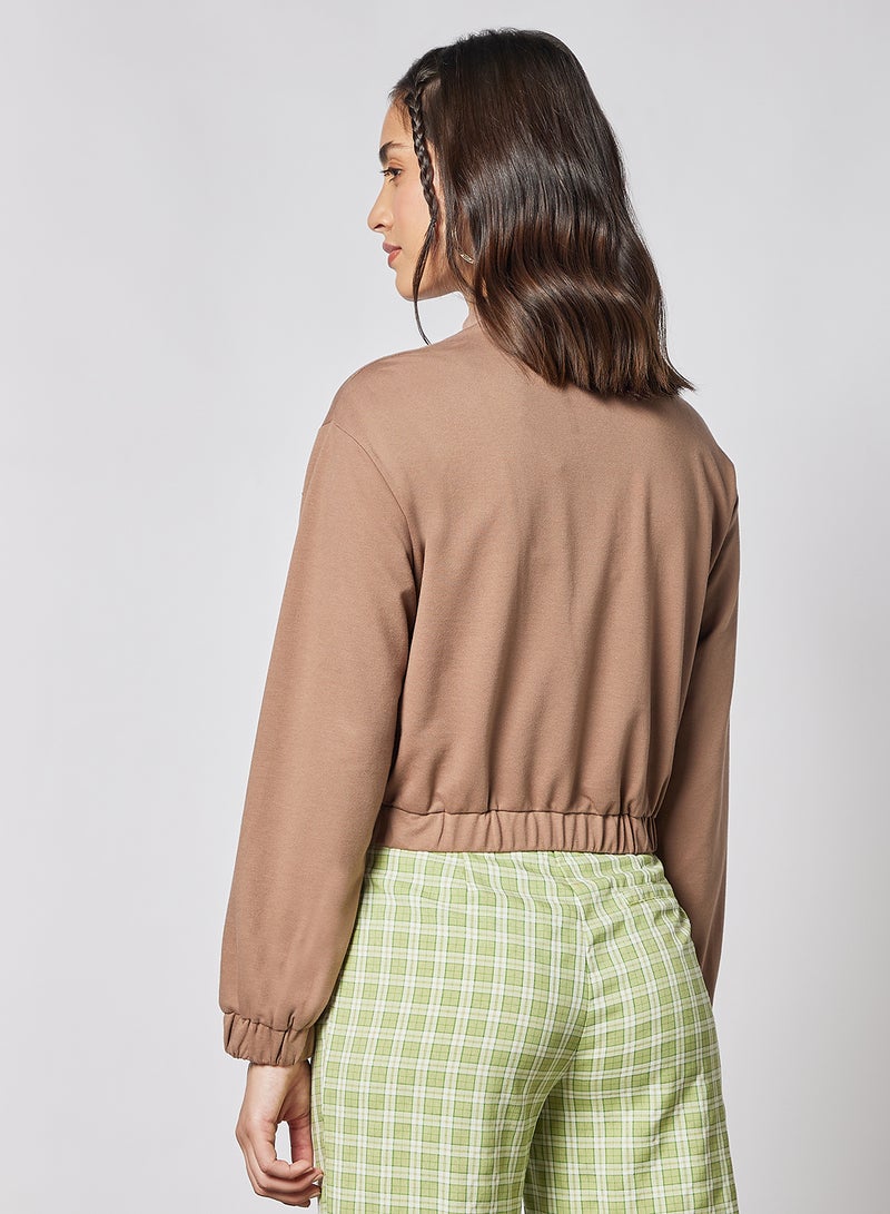 Aila - Women's Casual Zipper Design Long Sleeve Jacket Brown - Image 1