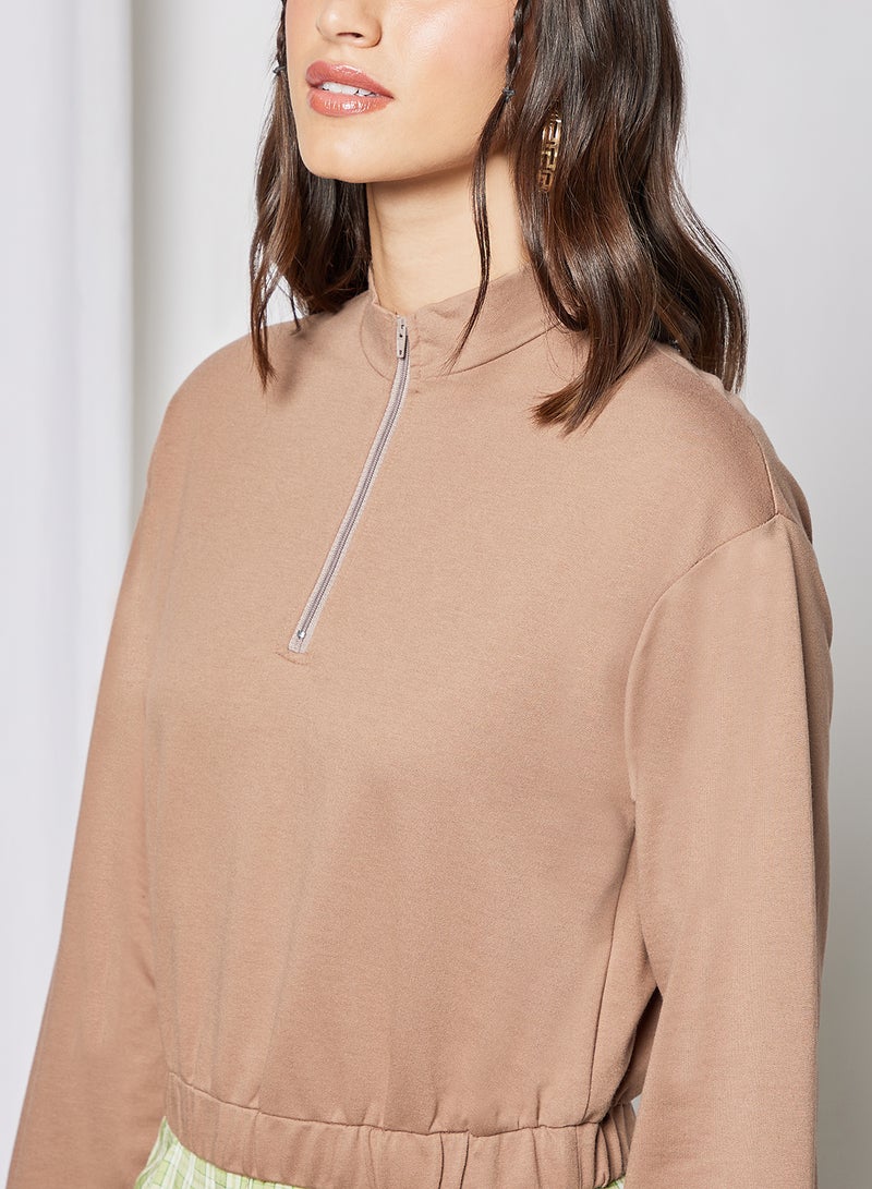 Aila - Women's Casual Zipper Design Long Sleeve Jacket Brown - Image 1