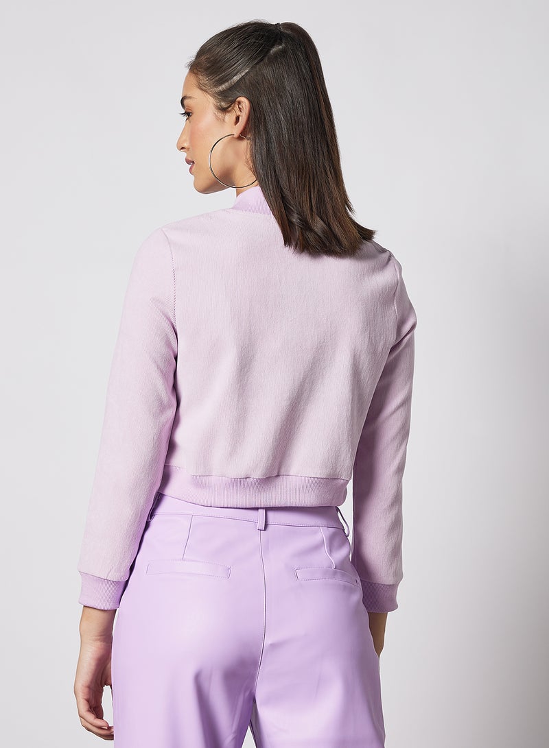 Aila Flannel Design Casual Wear With Front Zipper Long Sleeve Jacket Lilac  - Image 2