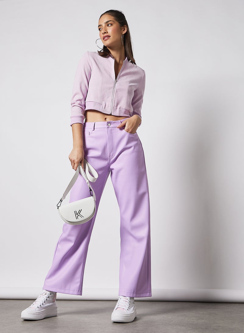 Aila Flannel Design Casual Wear With Front Zipper Long Sleeve Jacket Lilac  - Image 3