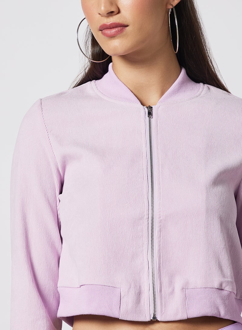Aila Flannel Design Casual Wear With Front Zipper Long Sleeve Jacket Lilac  - Image 4