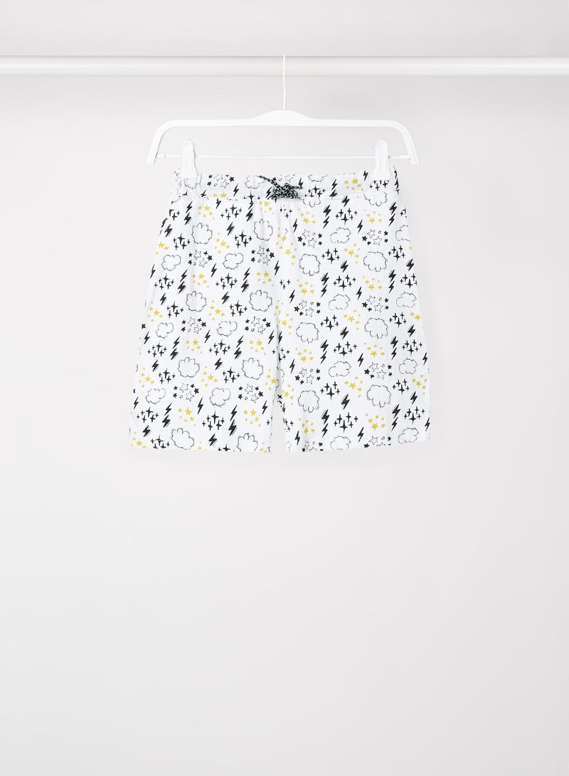 RAHA Girls Printed Lowers Cotton Shorts White  - Image 1