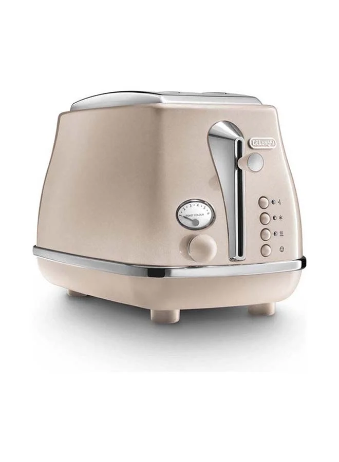 De'Longhi Icona Capitals Vintage Style 2 Slice Toaster, 6 Browning Levels, 2 Extra Wide Bread Slots, Defrost And Reheat Functions, Removable Crumb Tray 900 W CTOT2003.BG Beige