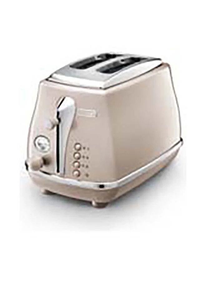 De'Longhi Icona Capitals Vintage Style 2 Slice Toaster, 6 Browning Levels, 2 Extra Wide Bread Slots, Defrost And Reheat Functions, Removable Crumb Tray 900 W CTOT2003.BG Beige